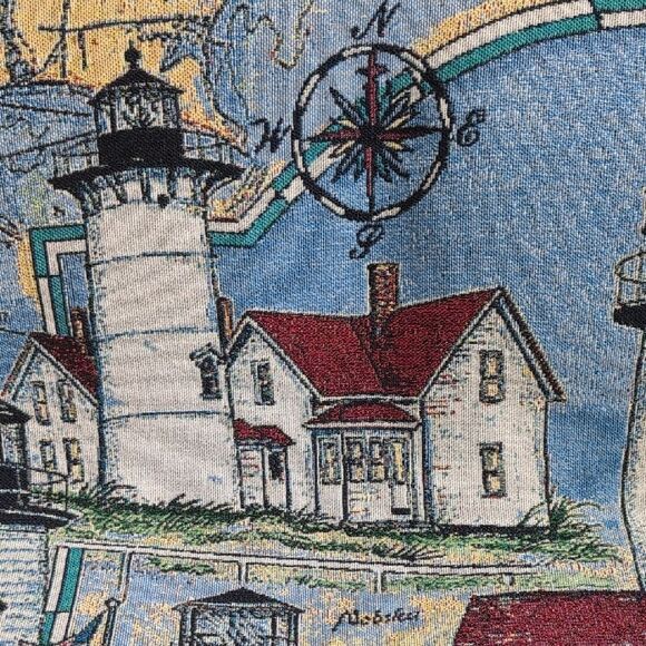 Cape Cod and Islands Lighthouses Tapestry Throw Blanket Donna Elias Vintage - Picture 3 of 13